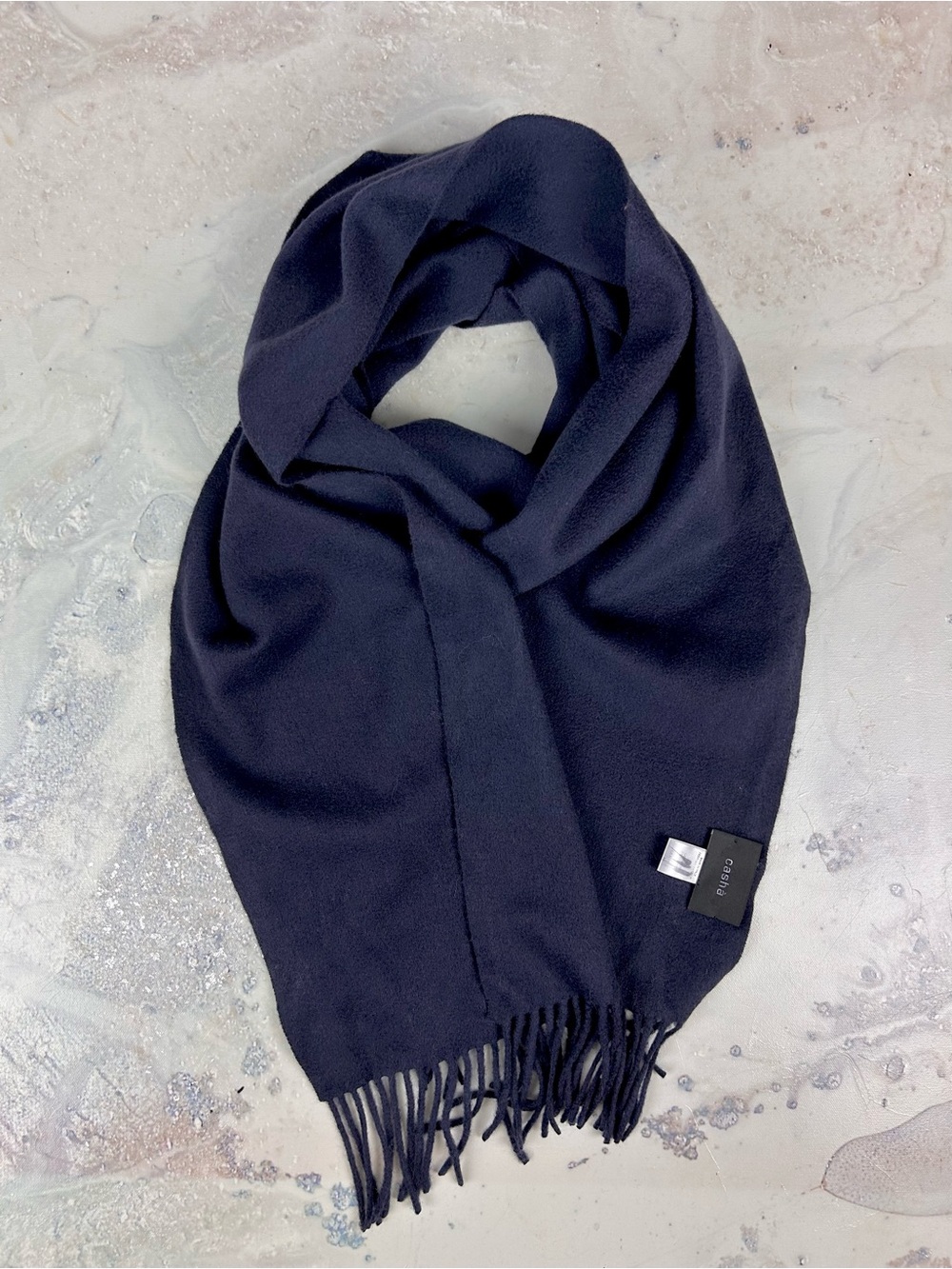 CASHÀ 100% Cashmere Fringe Scarf Navy Made in Italy